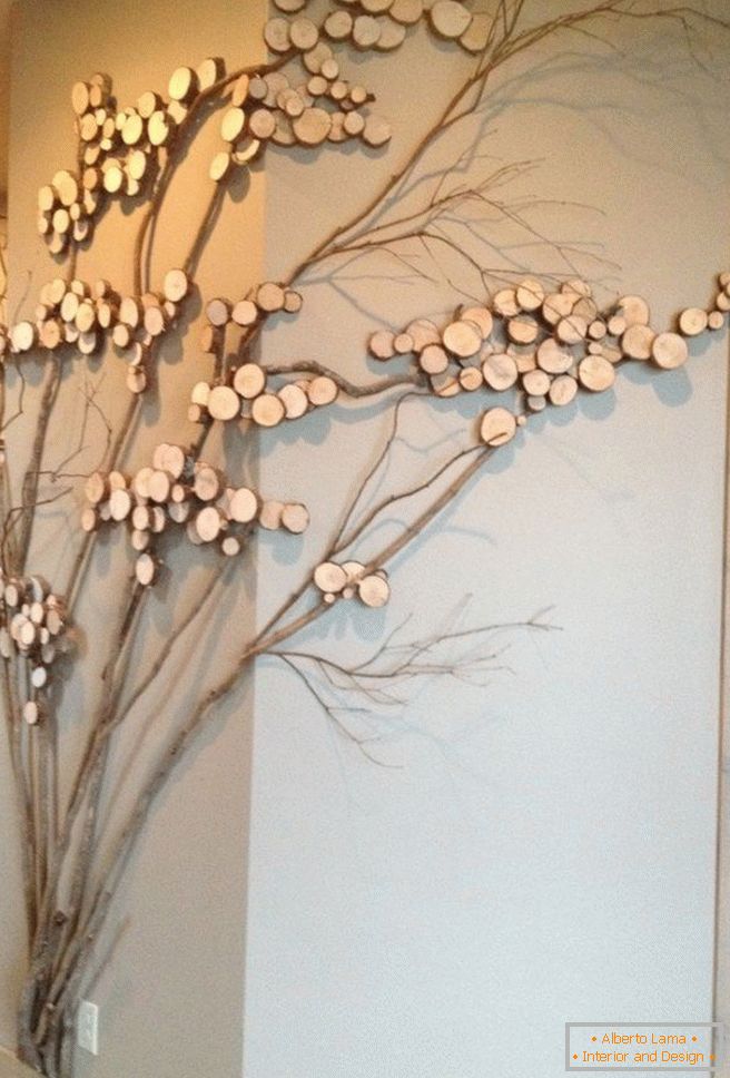 Decor wall with twigs and sprees of trees