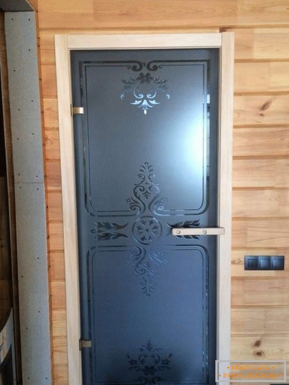 Unusual glass doors for saunas and baths from opaque glass