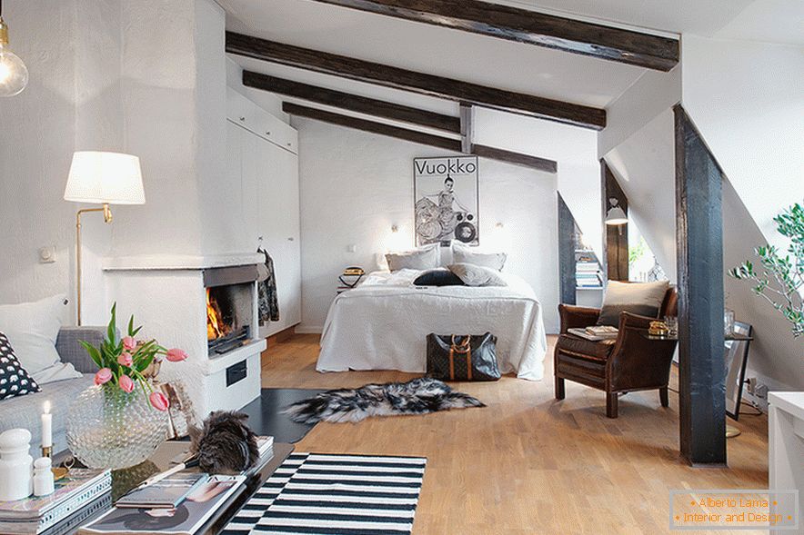 Interior design of a cozy attic in a Swedish city