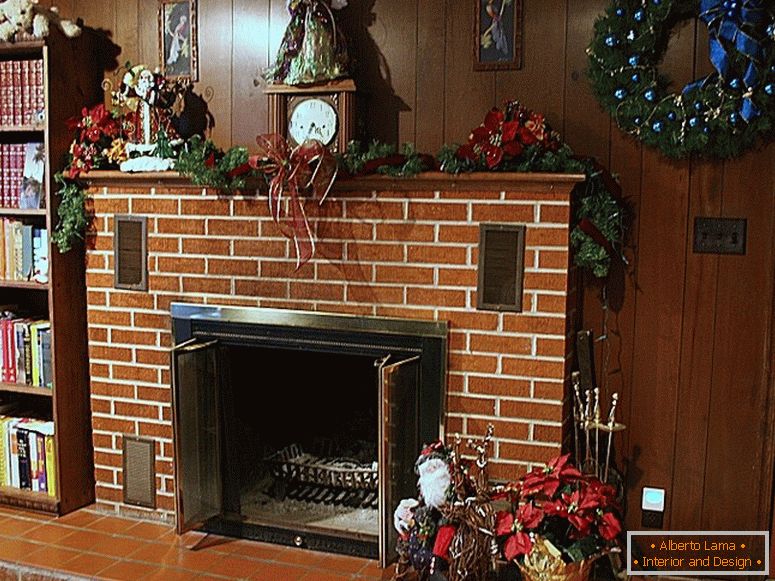 Fireplace made of bricks in a house in the south of Holland on the eve of Christmas.