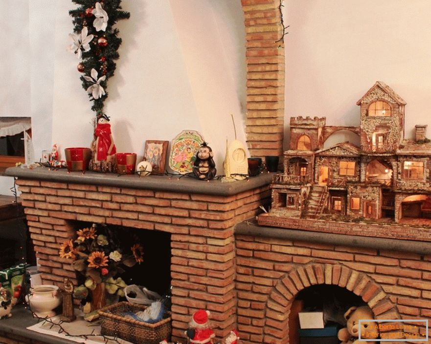 Fireplace made of bricks in the house of an English family man.