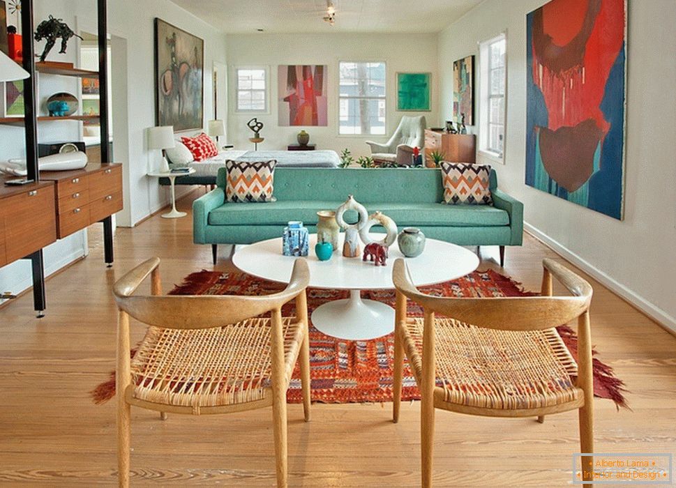 Interior of dining room and living room in a small apartment