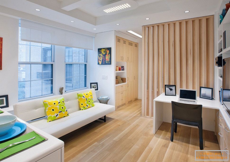 Interior of the office and living room in a small apartment