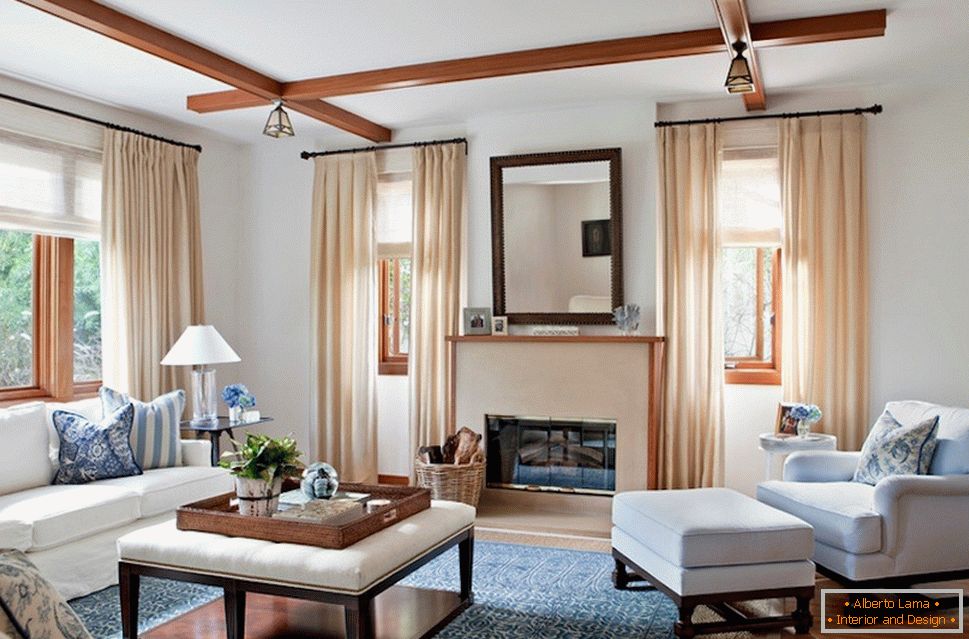 Interior of living room with fireplace in a small apartment