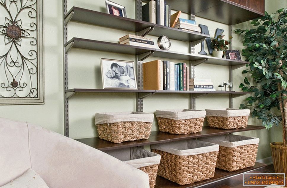 Bookcase in the living room of a small apartment