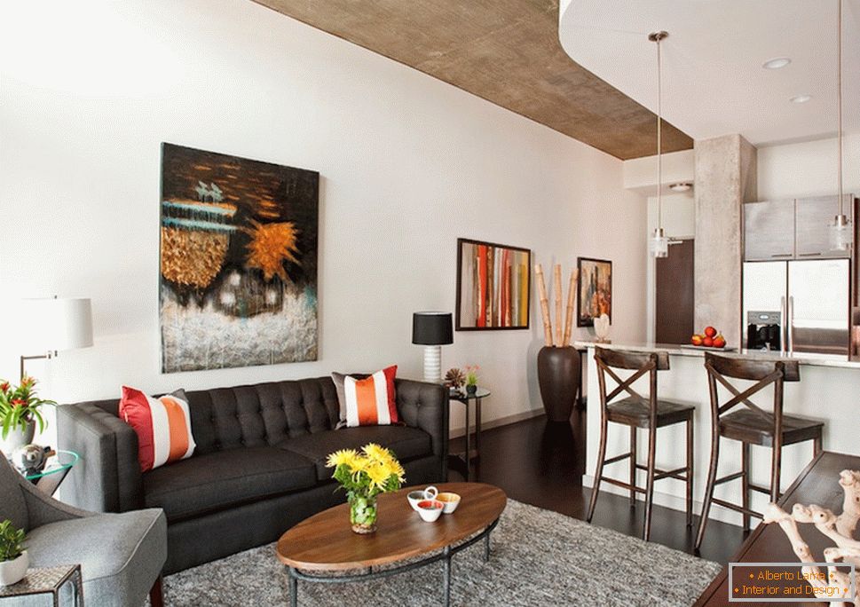 Interior of the living room and kitchen in a small apartment