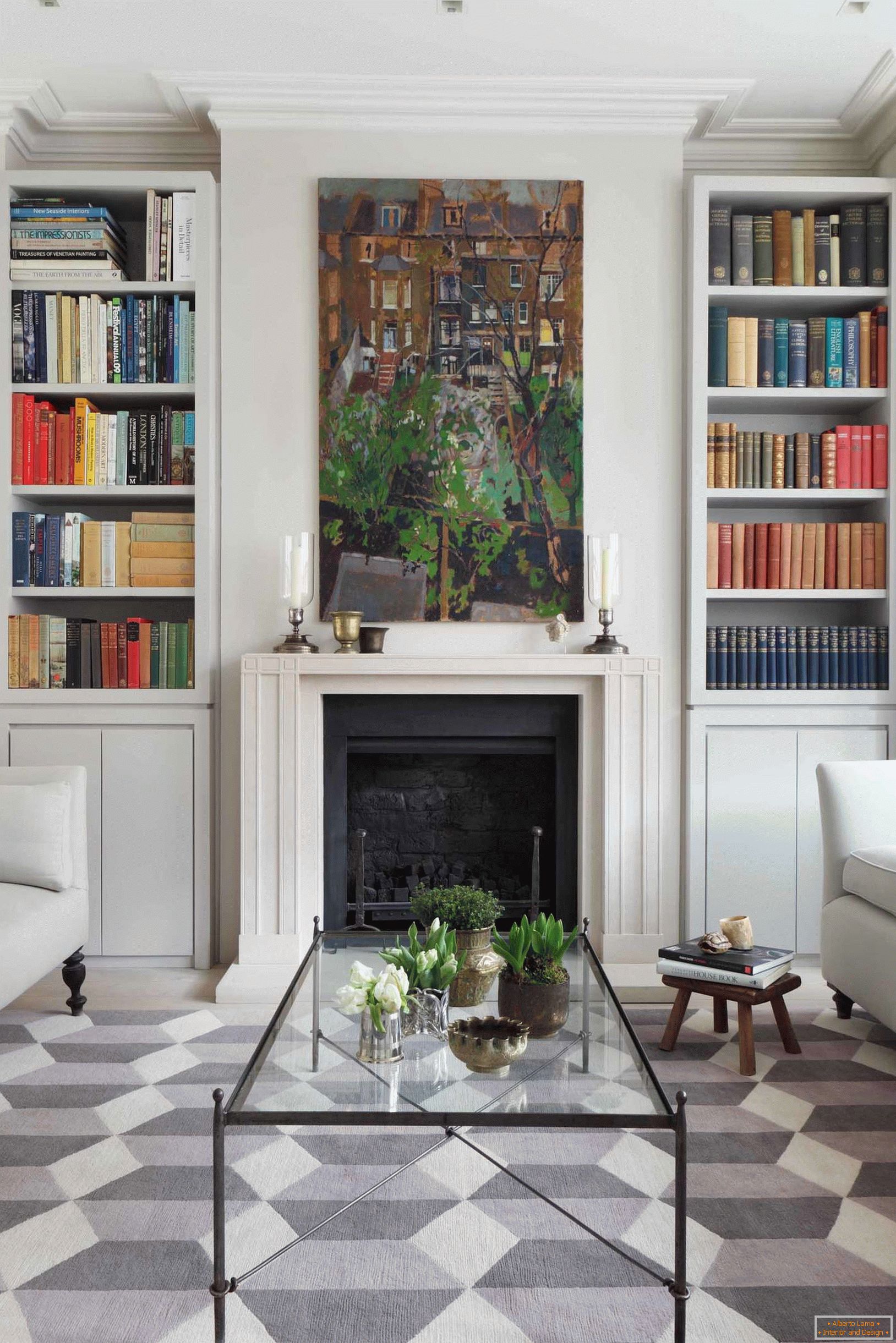 Bookcases in the interior of the living room