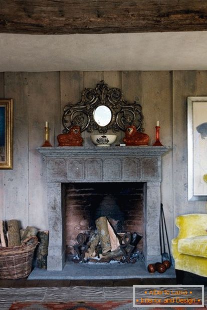 Fireplace in the interior of the living room