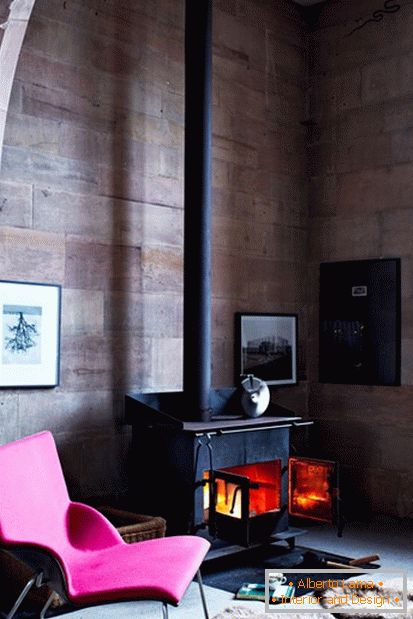 Fireplace in the interior of the living room