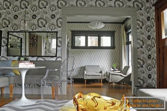Different wallpapers in the interior - a beautiful combination on the photo of a private house