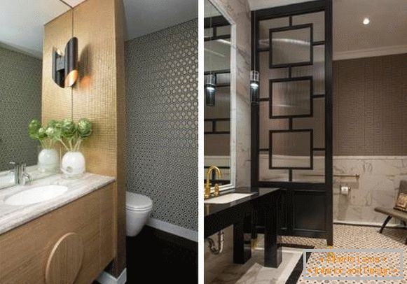 Ideas of combining wallpapers with tiles - photo of a bathroom
