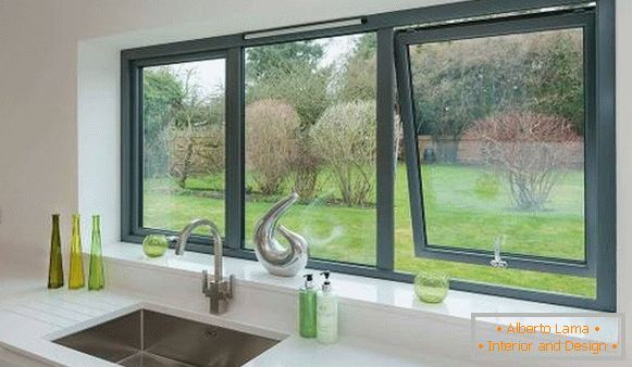 Aluminum window in the kitchen