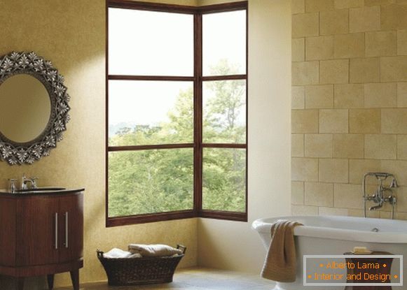 Best window design - photo of a corner window in the bathroom