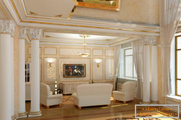 Elements of gypsum stucco - columns and cornices in interior design