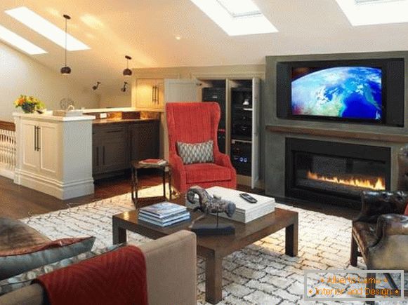 interior-attic-with-electric fireplace
