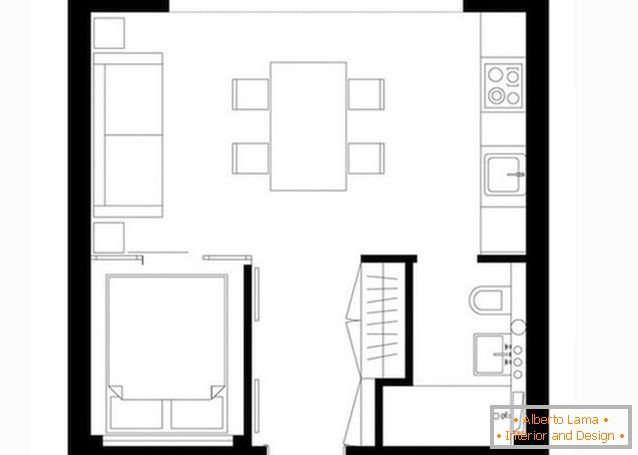 The layout of a small studio apartment