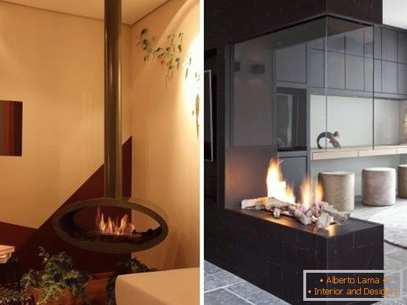 Gas fireplace in the apartment - photo interior design