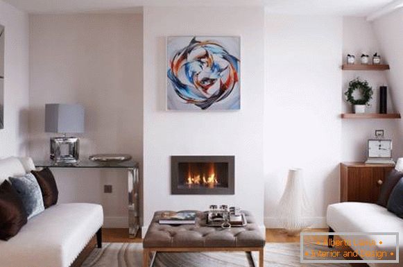 A small electric fireplace in a city apartment