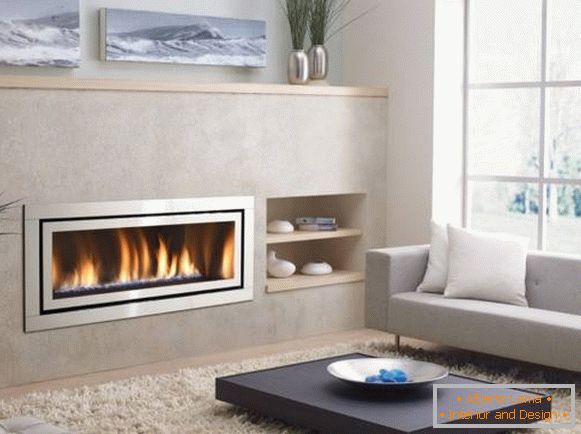 A chic gas fireplace in the interior of the apartment