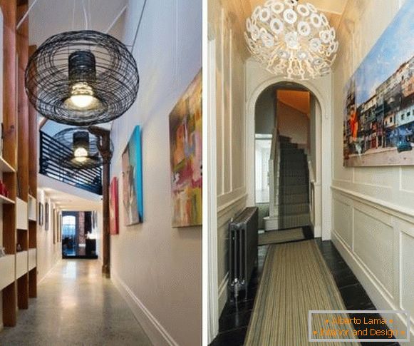 Decor and lamps in a narrow corridor - interior photo