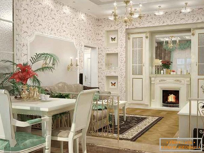 Classic kitchen design of the living room in a private house