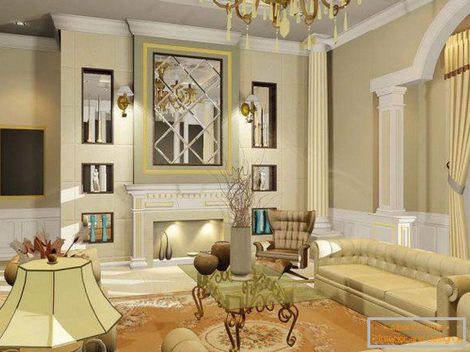 Interior design of the living room in a private house in a classical style