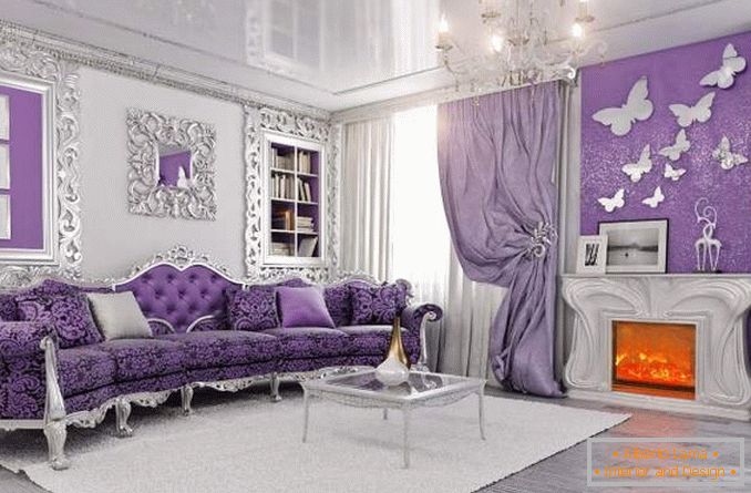 Antique interior design of the living room in a private house in lilac tones