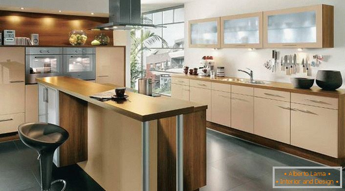 Modular kitchen furniture allows you to harmoniously arrange a room of different sizes.