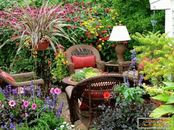 A table lamp in a rustic style in the courtyard of the house.