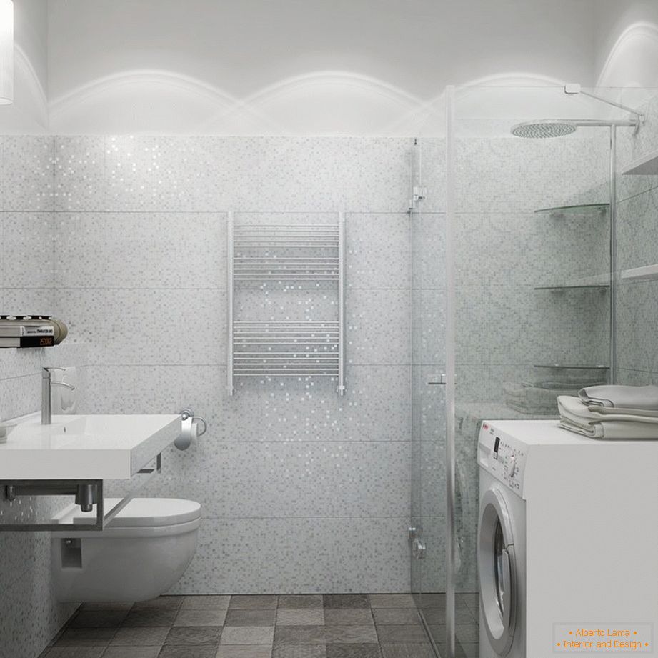 Combined bathroom in white color