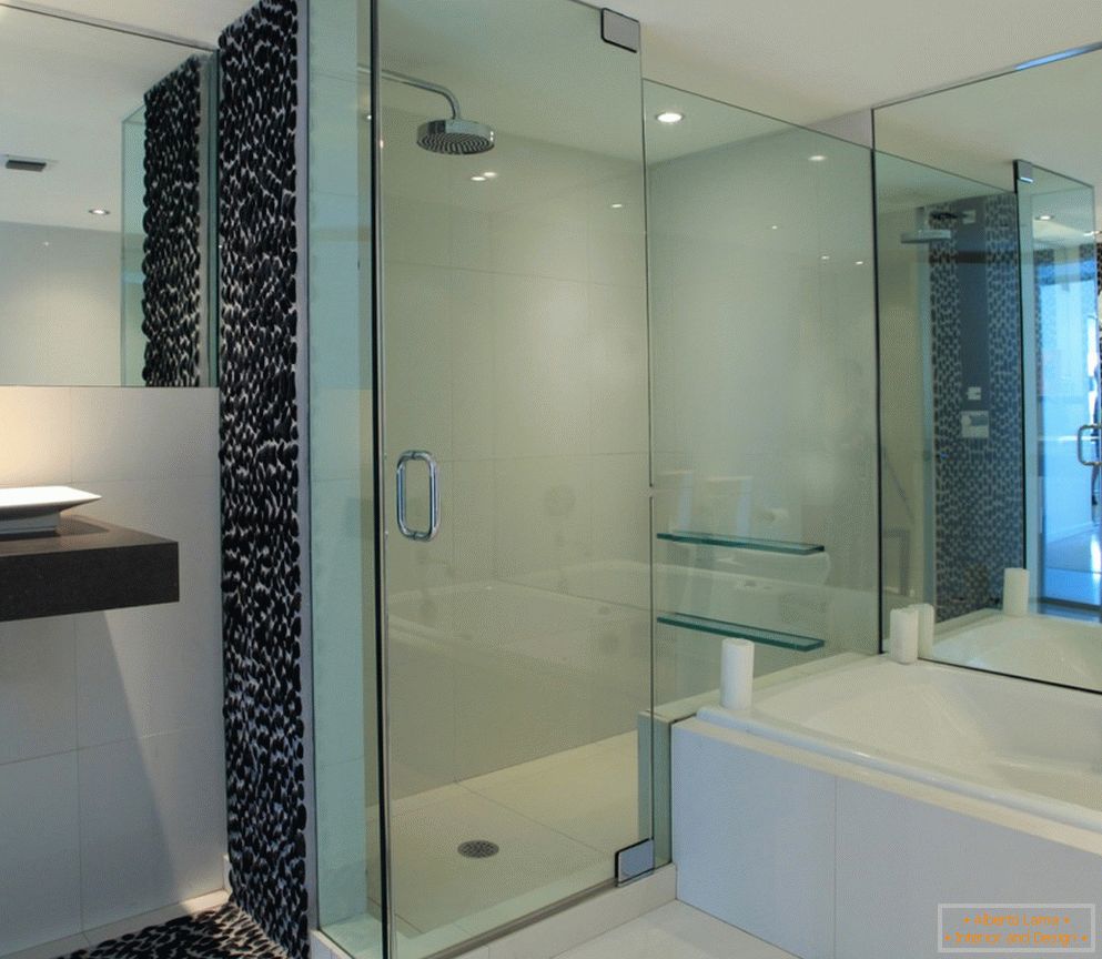 Glass doors in the shower room