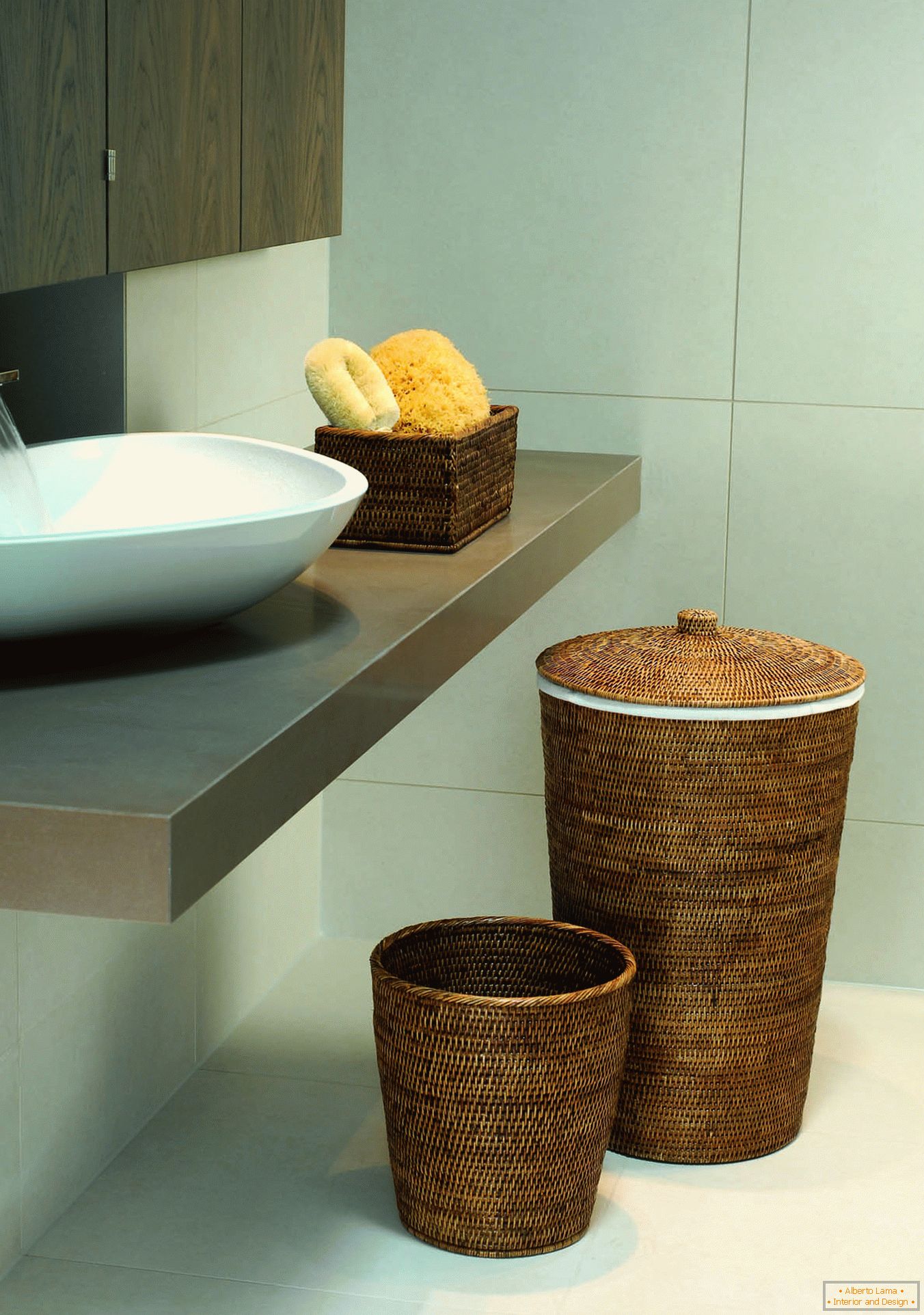 Laundry baskets under the washbasin