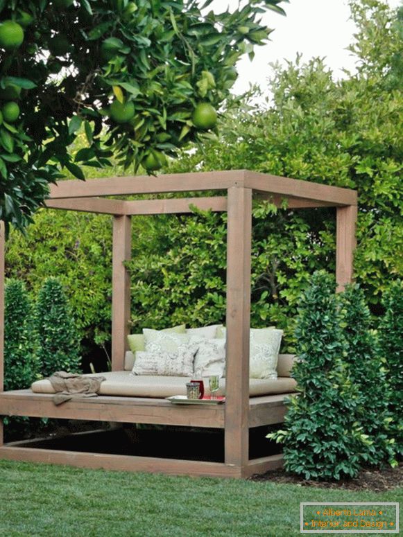 Bed-gazebo for the garden