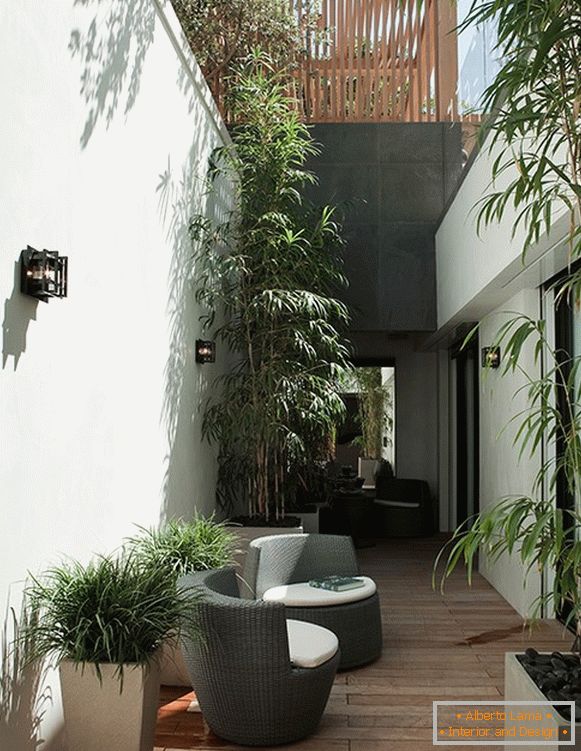 Design of a small courtyard under a high fence