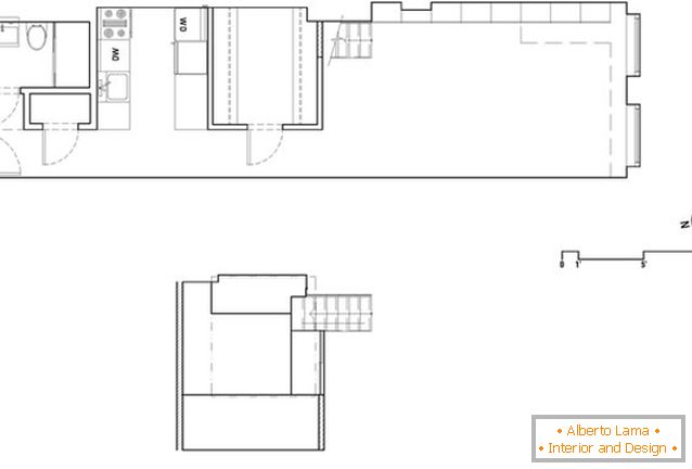 The layout of a rectangular apartment with one window