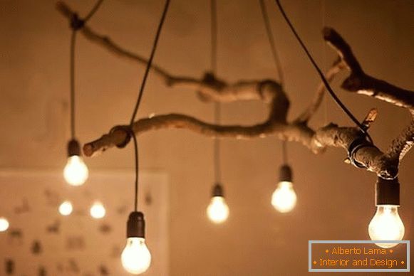 How to make a ceiling lamp from a tree with your own hands