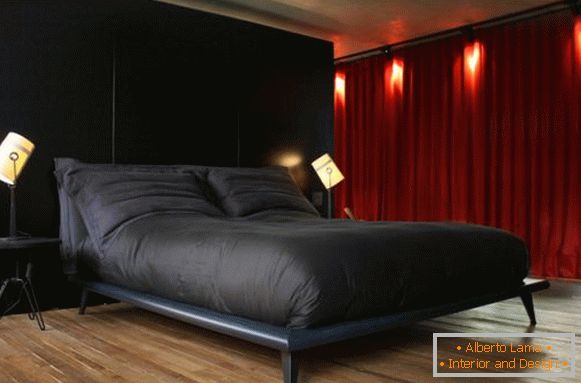 Bedroom in red and black color