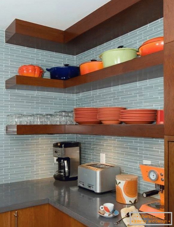 Floating Corner Shelves in Kitchen Interiors