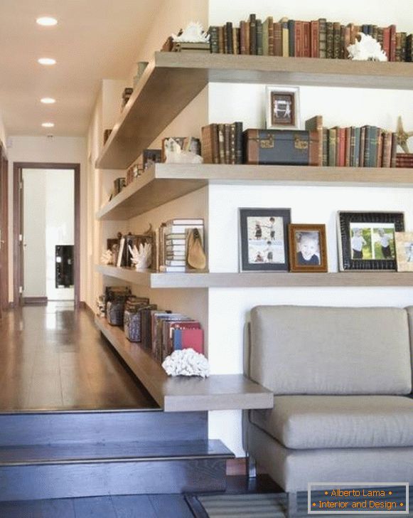 Corner shelves in the corridor