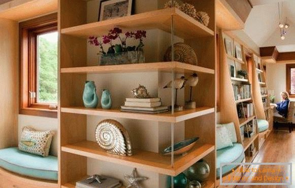 Corner shelves for two rooms