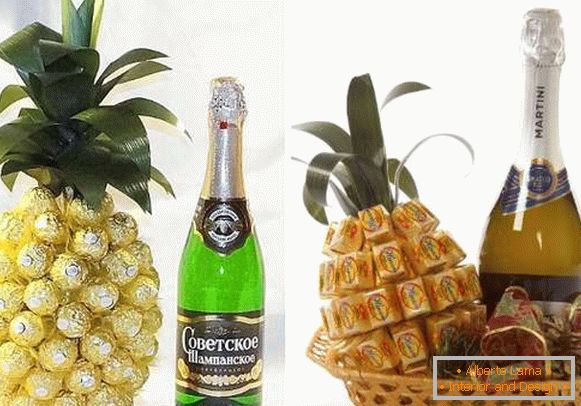 How to decorate a bottle of champagne with sweets - ананас своими руками