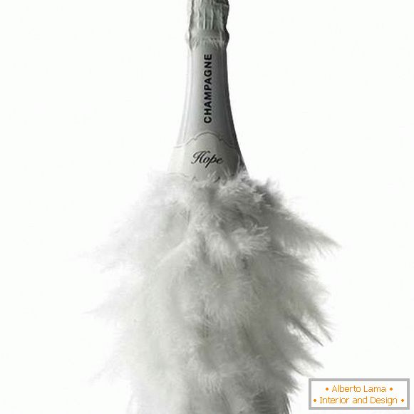 Bottle of champagne - decor on the table with your own hands