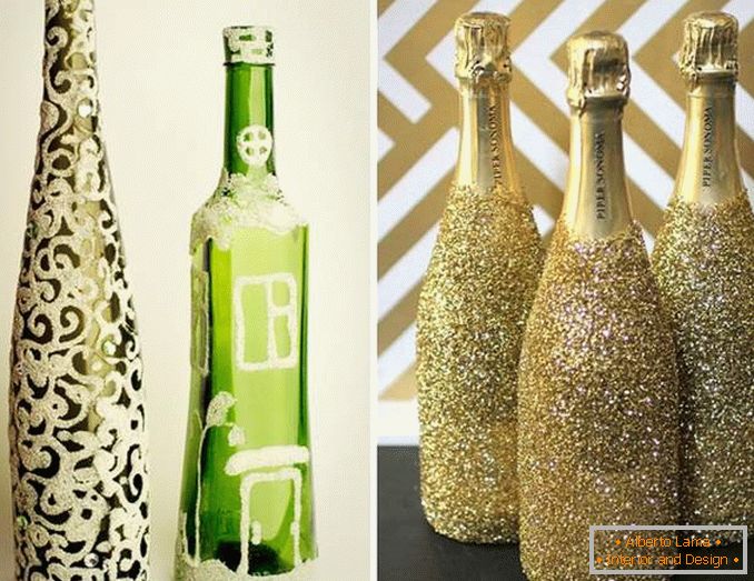 How to decorate a bottle of wine with a beautiful pattern