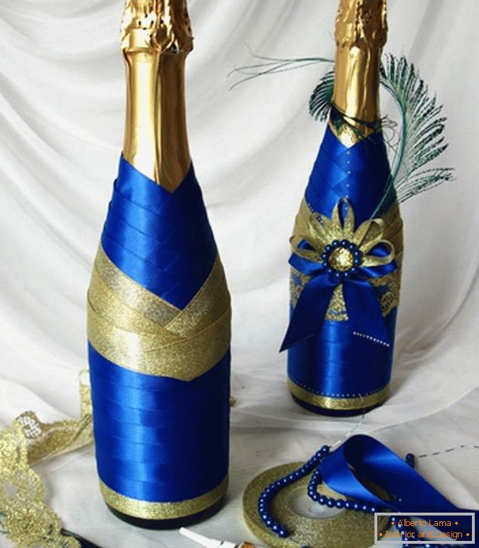 How to beautifully decorate a bottle with satin ribbons