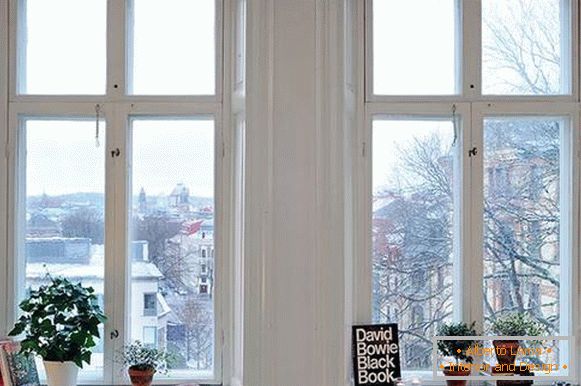 Window decoration with books and indoor plants