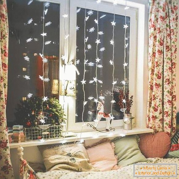 Window decoration for the New Year with LED lights
