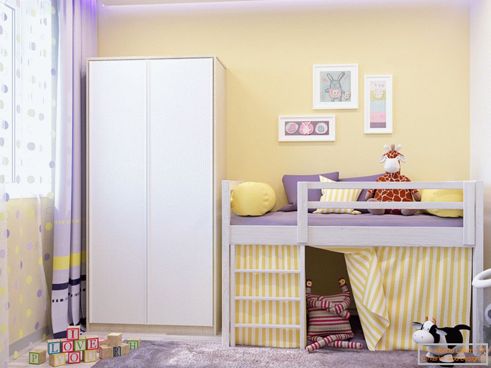 Yellow walls in a small children's room