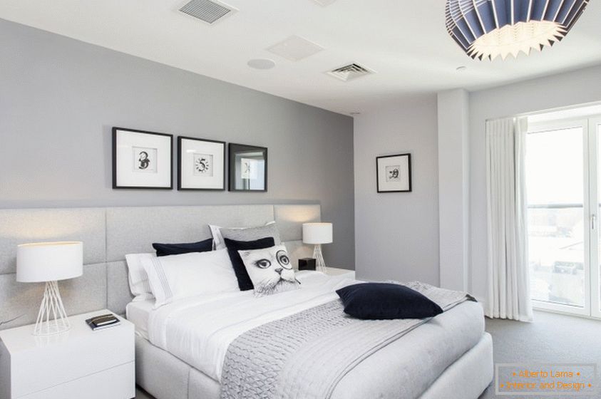 Bedroom interior in gray tones