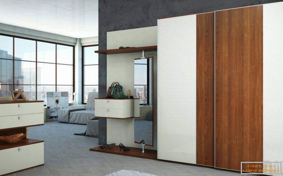 White with wood wardrobe for the hall (photo)