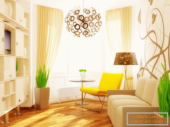 Bright living room in yellow tones